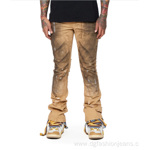 Patched Flare Distressed Ripped Man Jeans